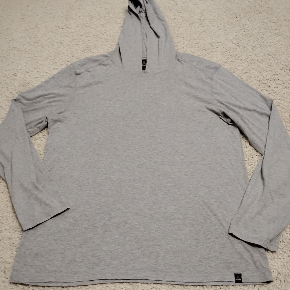 Prana Shirt Mens 2XL Gray Long Sleeve Hoodie Casual Baselayer Hiking Lightweight